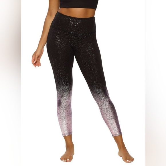 Felina Pants - Felina Black Lavender Metallic Stardust Workout High Waisted Leggings size S